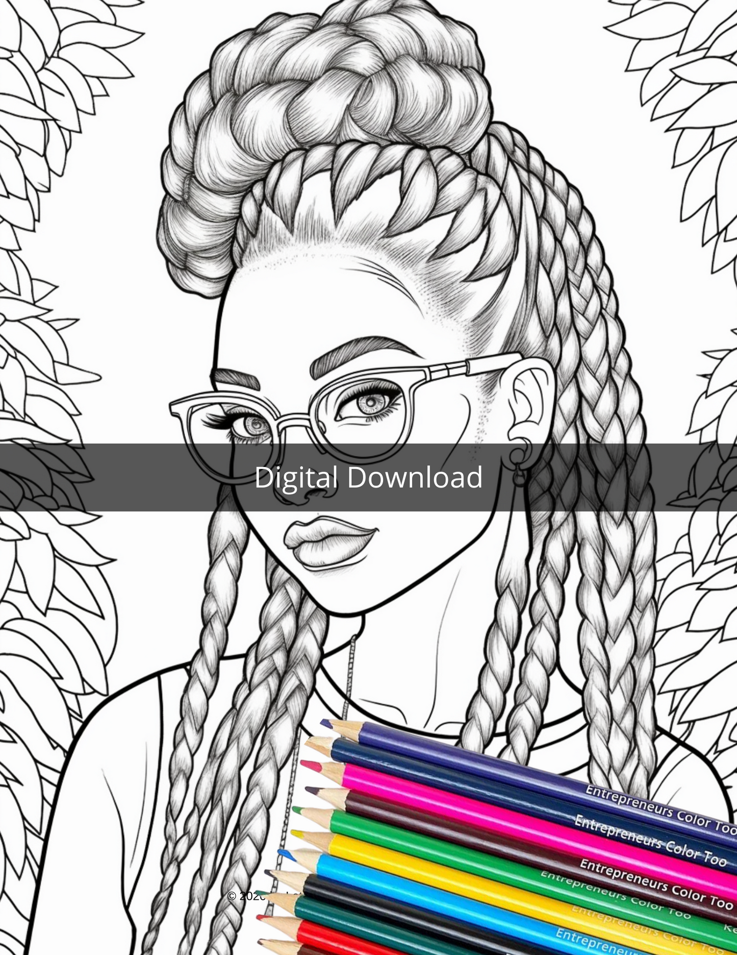 Adult Coloring page, Beautiful woman with braids (DOWNLOAD)